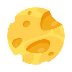 Round porous cheese in Simple Cartoon style, Vector Element design with fresh dairy product isolated on white background.