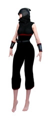 3D Rendering Female Ninja on White