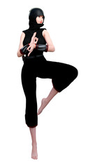 3D Rendering Female Ninja on White