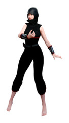 3D Rendering Female Ninja on White