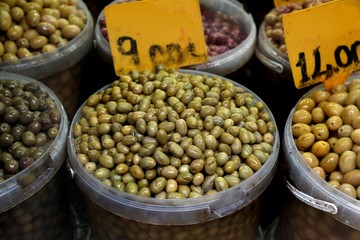 Traditional spices and dry fruits in local bazaar in turkey