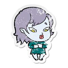 distressed sticker of a cute cartoon vampire girl