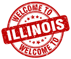 welcome to Illinois red round vintage stamp