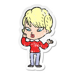 distressed sticker of a cartoon woman