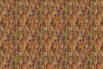 A beautiful horizontal texture of blue and green and brown metal sheet with orange rust and holes....