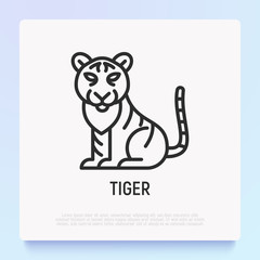 Cartoon tiger thin line icon. Modern vector illustration for Chinese horoscope.