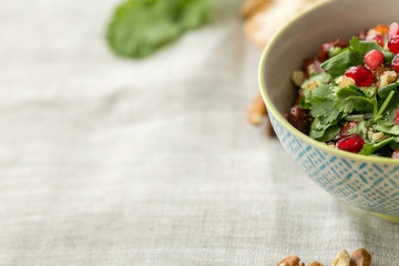 Traditional Georgian Lobio of Cooked Red Kidney Beans Containing Coriander, Walnut and Pomegranate seeds