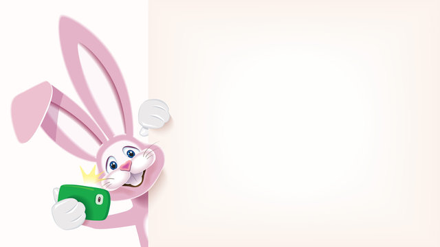 Easter Bunny taking selfie next to blank signboard,Easter web banner,vector illustration of online shopping website