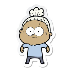 sticker of a cartoon happy old woman