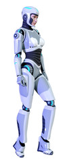 3D Rendering Female Robot on White