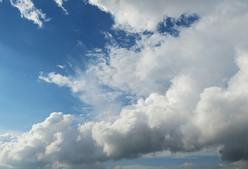 Beautiful cloudscape in blue sky, natural clouds background
