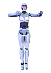 3D Rendering Female Robot on White