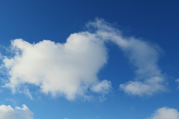 Heart shape cloud in blue sky background, natural cloudscape