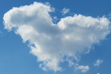 Beautiful heart shape cloud in blue sky, natural background 