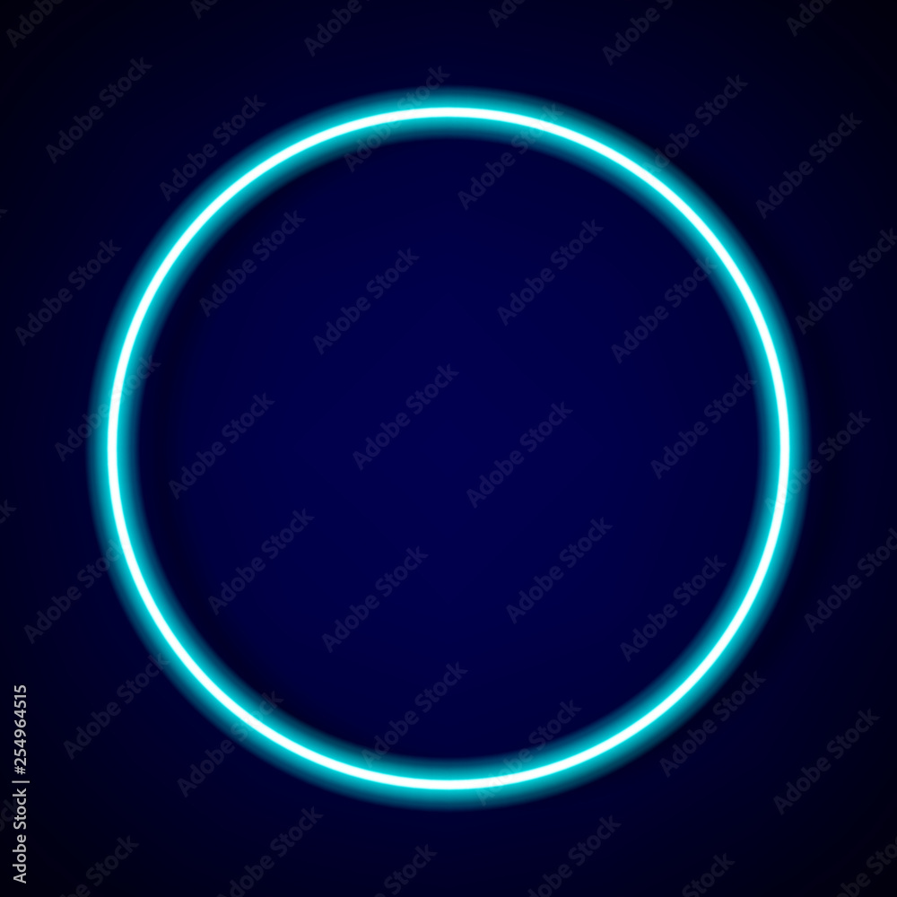 Poster circle blue neon tube frame with shadow for pattern and design