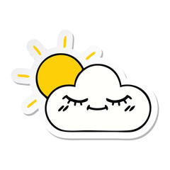 sticker of a cute cartoon sunshine and cloud