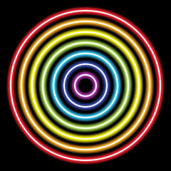 circle rainbow neon tube lights on black for background and design