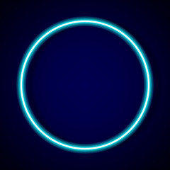 circle blue neon tube frame with shadow for pattern and design