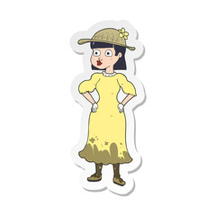 sticker of a cartoon woman in muddy dress