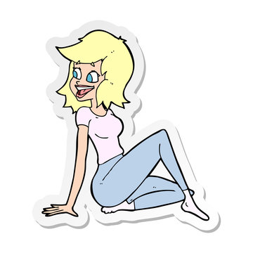 sticker of a cartoon pretty woman looking happy
