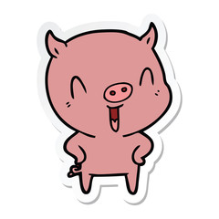 sticker of a happy cartoon pig