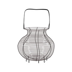 Wicker basket with handle vintage, empty wicker for food and picnic. Vector illustration in flat style