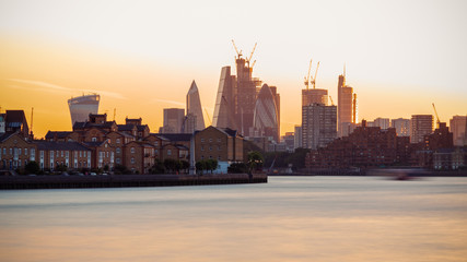 Fototapeta na wymiar Panorama view of London cityscape with golden sunset