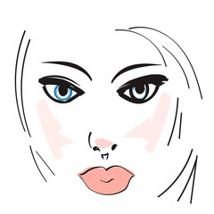 Vector illustration of women's head. Young woman face.
