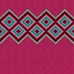 Seamless knitted pattern with rhombus. Decorative ornament. Geometric background with textile texture.