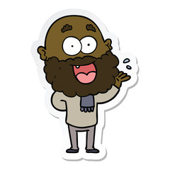 sticker of a cartoon crazy happy man with beard amazed