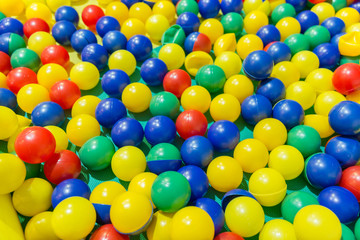 Multi-colored plastic balls. Children's playground. Ball pool