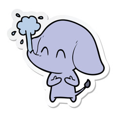 sticker of a cute cartoon elephant spouting water