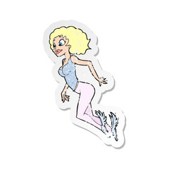 retro distressed sticker of a cartoon flying woman