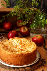 Homemade apple cake with cream