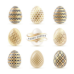 Vector illustration. A set of Easter eggs decorated with gold.