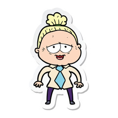sticker of a cartoon happy old lady