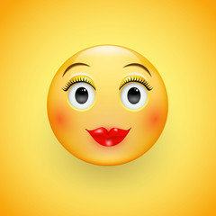 Female face with wide eyes. Cartoon ball. Vector