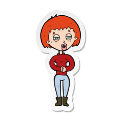 sticker of a cartoon tired woman