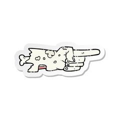 retro distressed sticker of a cartoon pointing zombie hand