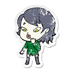 distressed sticker of a cute cartoon vampire girl