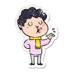 distressed sticker of a cartoon man singing