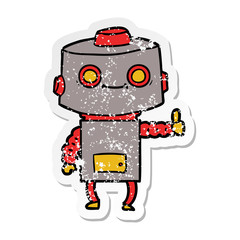 distressed sticker of a cartoon robot