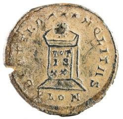 Ancient Roman copper coin of Emperor Crispus. Reverse.