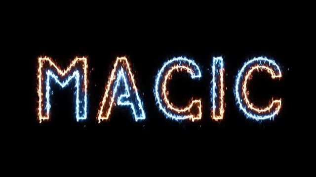 Magic - fire and ice outline glowing text on transparent background