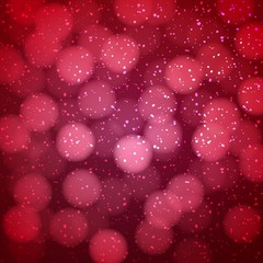 Abstract Red Background with Bokeh. Vector Shiny Banner. Ruby Blurry Holiday Texture with White Snow
