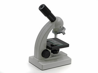 Microscope isolated on white background, close up