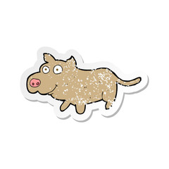 retro distressed sticker of a cartoon happy little dog