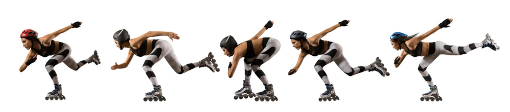 Professional woman roller skating. Isolated