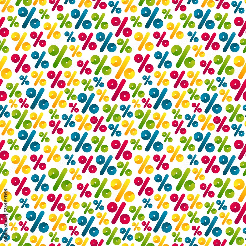 Poster Vector Seamless Pattern with Bright Colorful Percent Signs. Abstract Finance Background