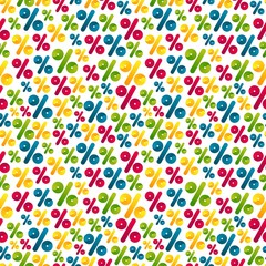 Vector Seamless Pattern with Bright Colorful Percent Signs. Abstract Finance Background